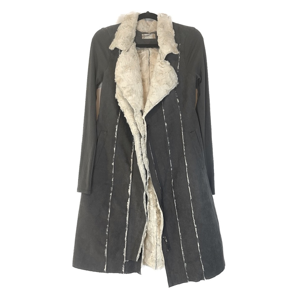 Altar’d State Super Soft Faux Fur and Gray Suede Trench Coat Penny Lane sz small